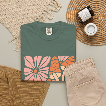 Floral Retro Waves Garment-Dyed Women's T-Shirt