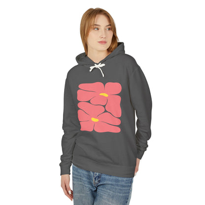 Pink Retro Flowers Graphic Lightweight Women's Hooded Sweatshirt