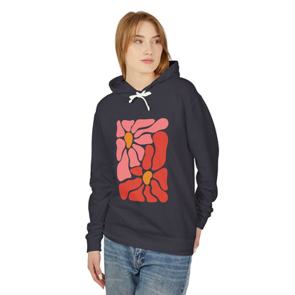 Pink Retro Flower Graphic Lightweight Women's Hooded Sweatshirt