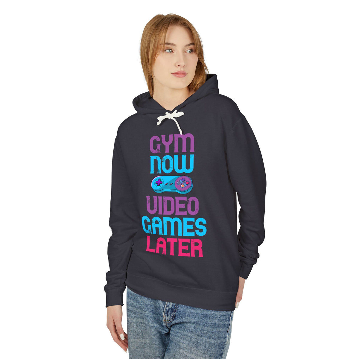 Gym Now Video Games Later Lightweight Hooded Sweatshirt