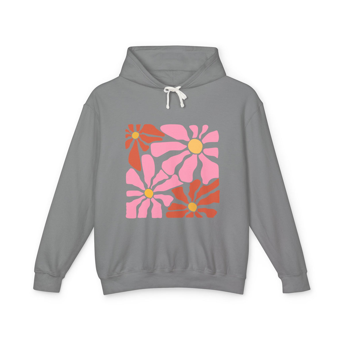 Retro Pink Daisy Graphic Lightweight Women's Hooded Sweatshirt