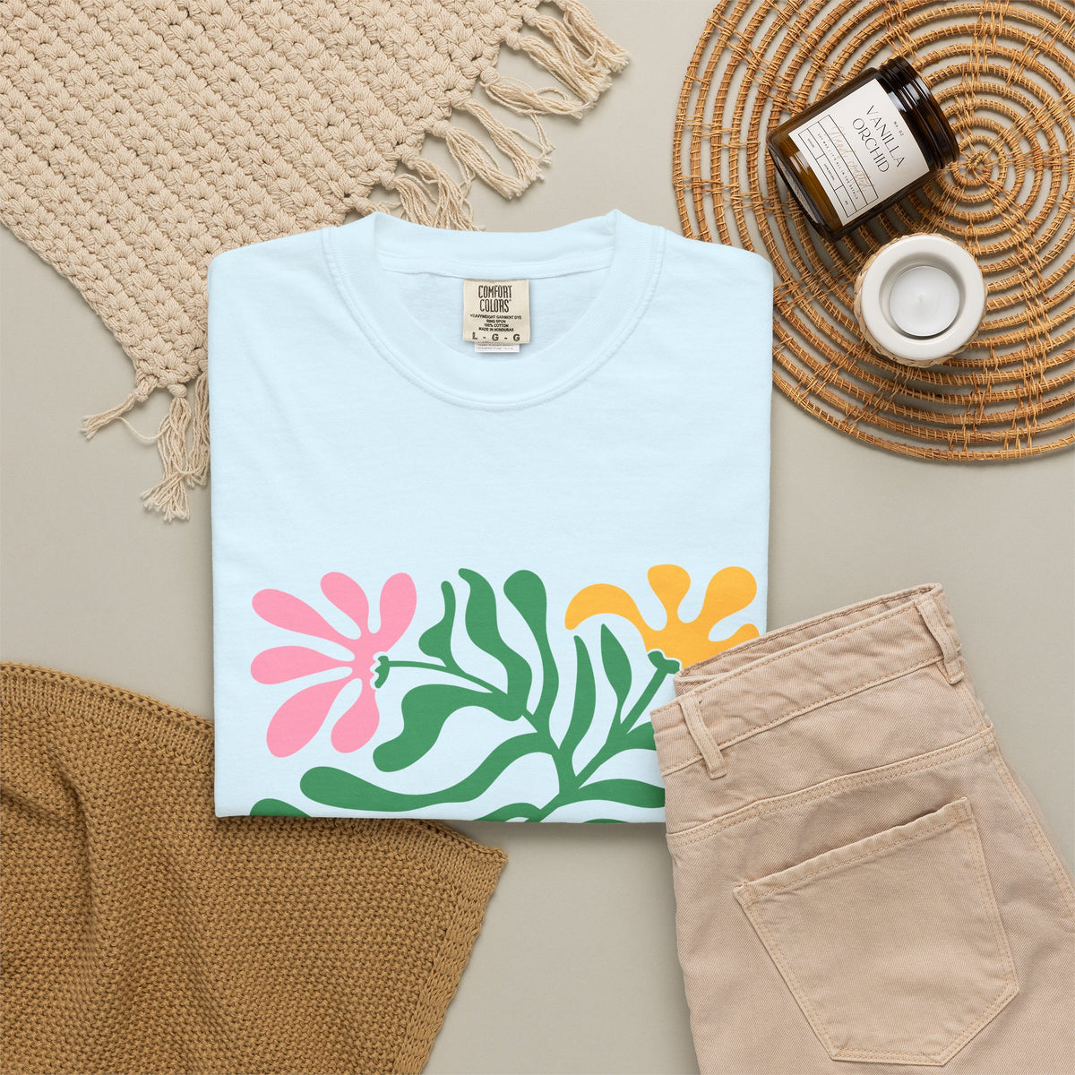 Floral Cutout Abstract Garment-Dyed Women's T-Shirt