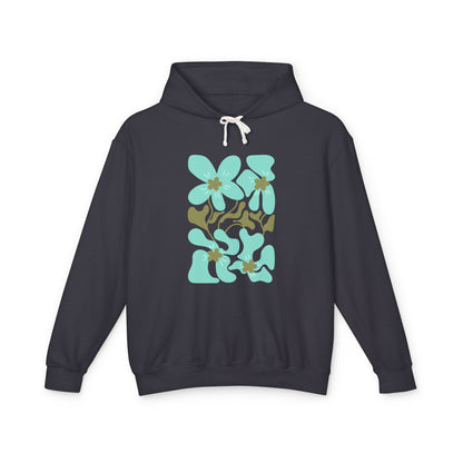 Teal Flower Graphic Lightweight Women's Hooded Sweatshirt