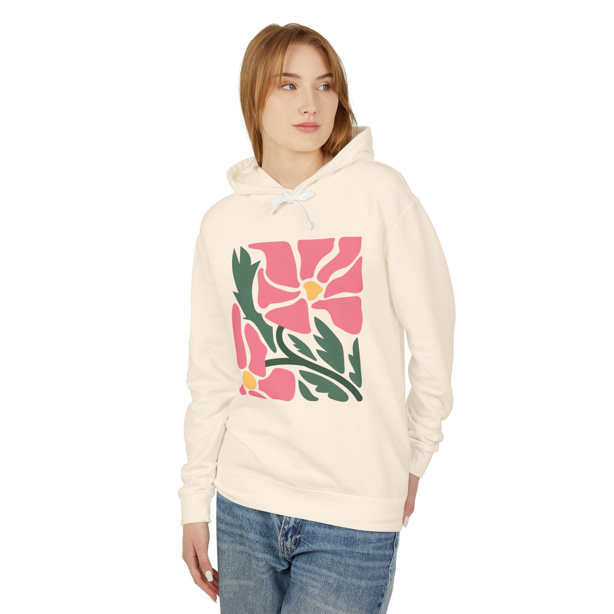 Pink Garden Graphic Lightweight Women's Hooded Sweatshirt