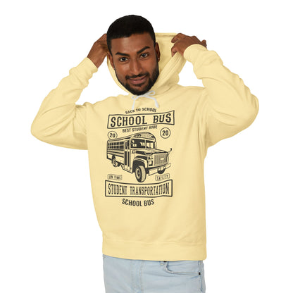 Back To School Bus Transportation Lightweight Hooded Sweatshirt