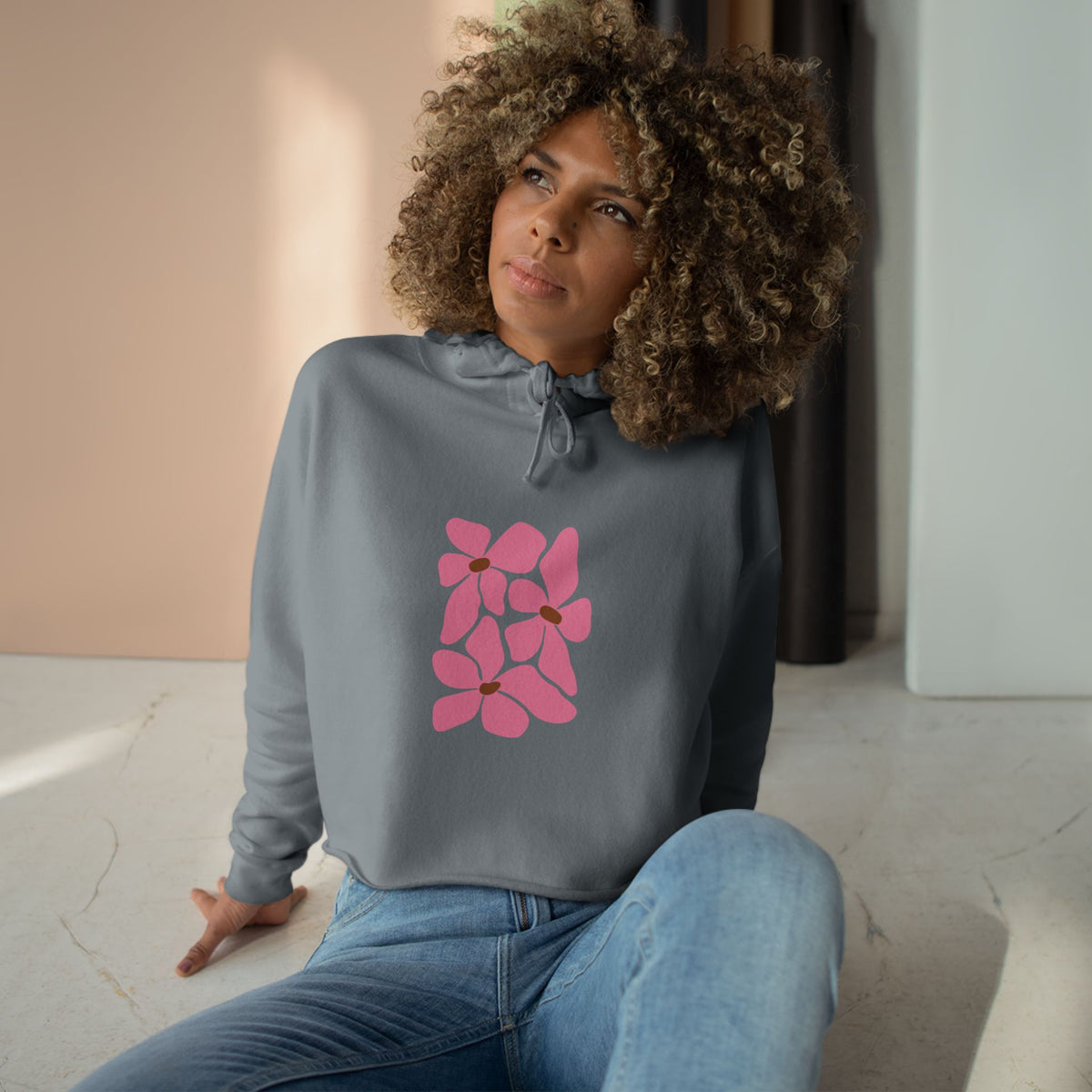 Pink Petal Bloom Crop Hoodie