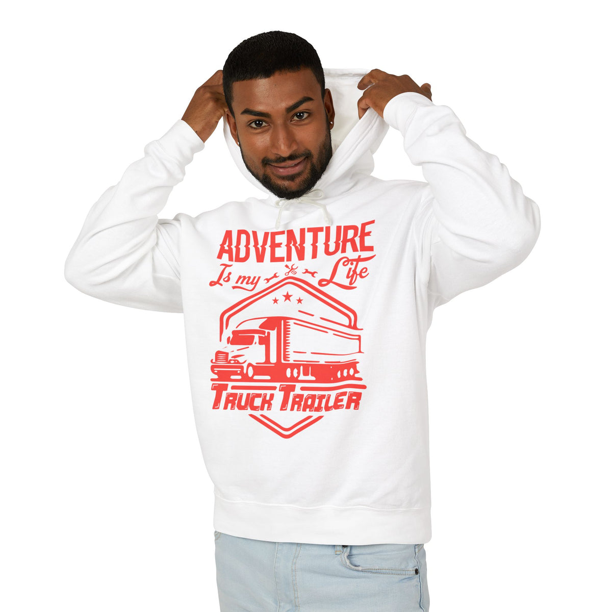 Adventure Is My Life Truck Trailer Lightweight Hooded Sweatshirt