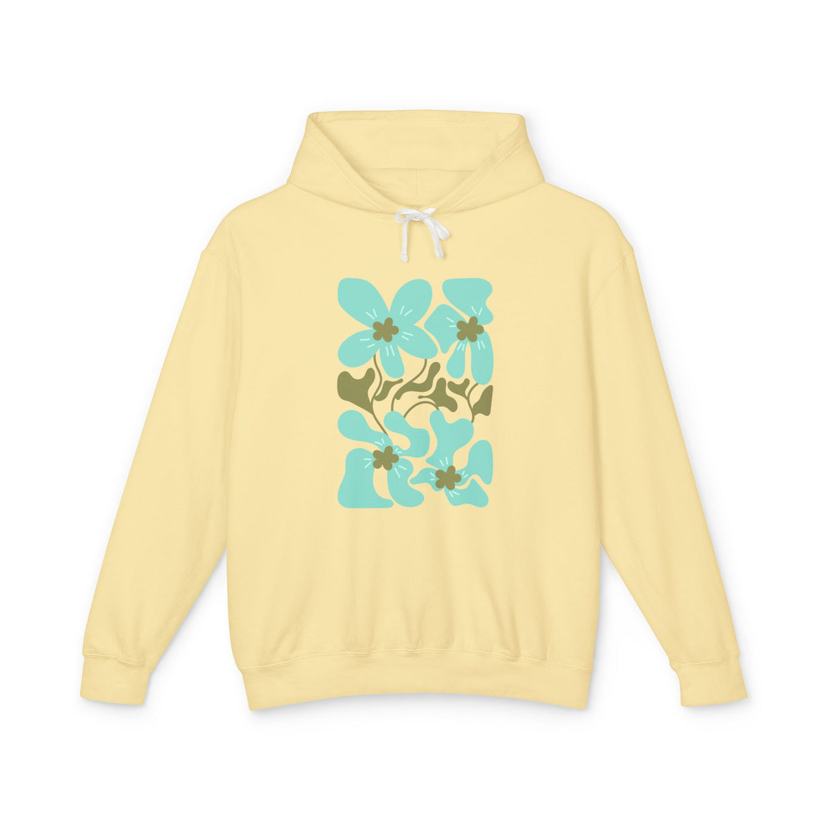Teal Flower Graphic Lightweight Women's Hooded Sweatshirt