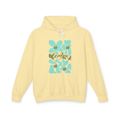 Teal Flower Graphic Lightweight Women's Hooded Sweatshirt