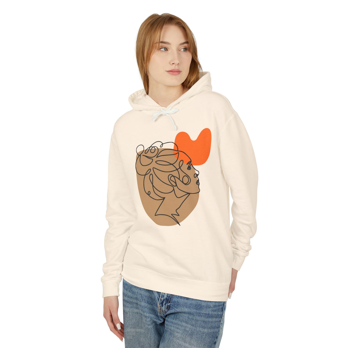 Abstract Heart Line Art Lightweight Women's Hooded Sweatshirt
