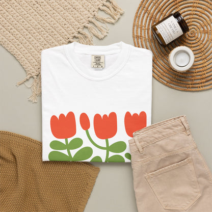 Floral Tulip Garment-Dyed Women's T-Shirt