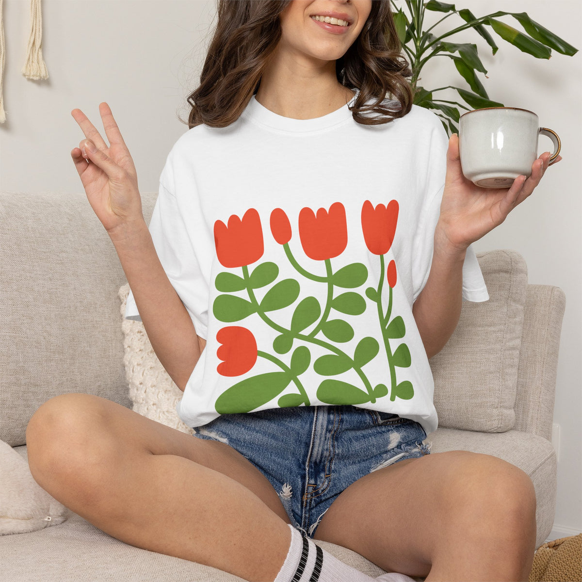 Floral Tulip Garment-Dyed Women's T-Shirt