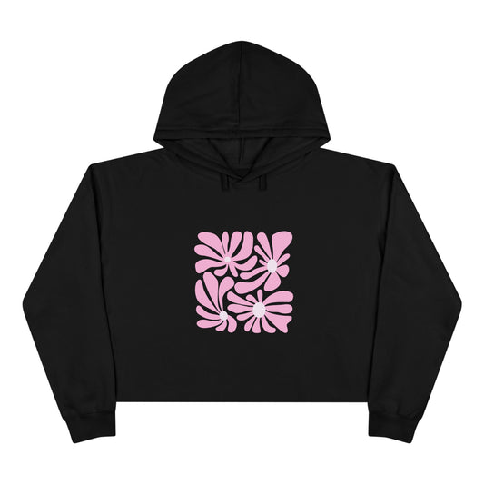 Pink Retro Floral Crop Hoodie