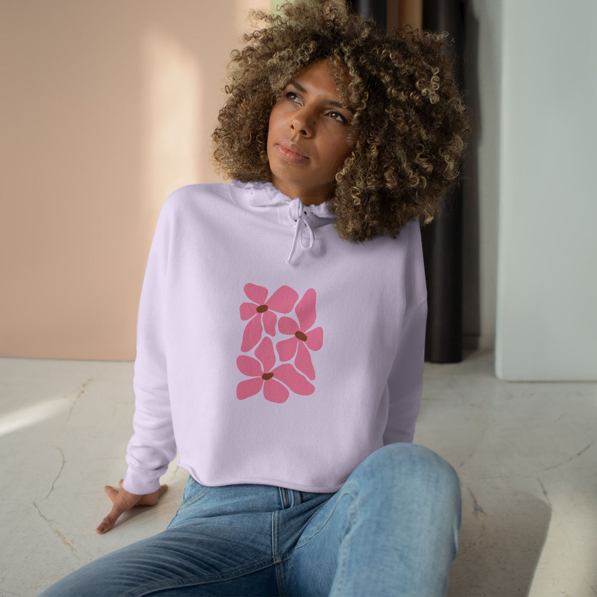 Pink Petal Bloom Crop Hoodie