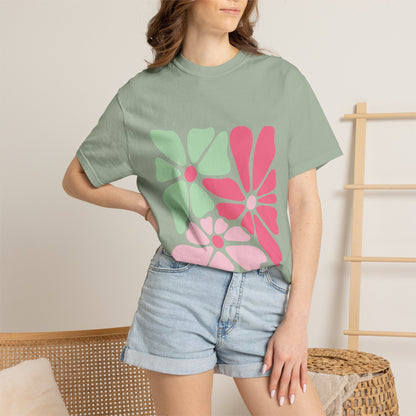 Floral Retro Block Print Garment-Dyed Women's T-Shirt