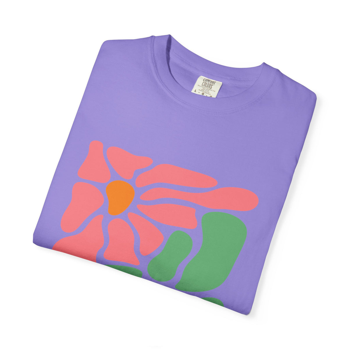 Abstract Pink & Green Flower Garment-Dyed Women's T-Shirt