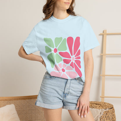 Floral Retro Block Print Garment-Dyed Women's T-Shirt