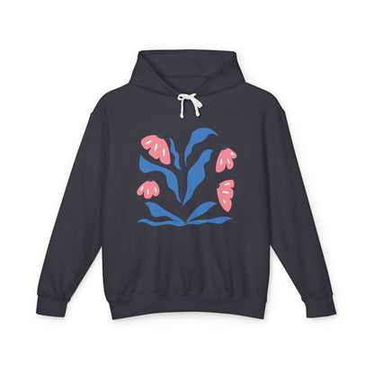 Pink & Blue Botanical Graphic Lightweight Women's Hooded Sweatshirt