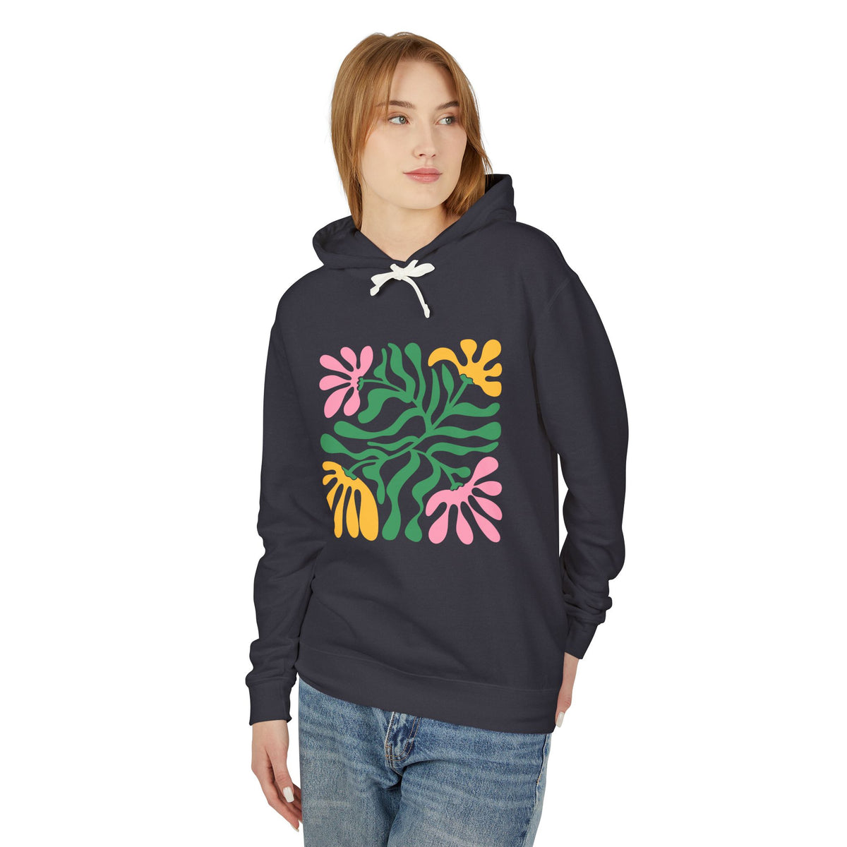 Floral Cutout Abstract Lightweight Women's Hooded Sweatshirt