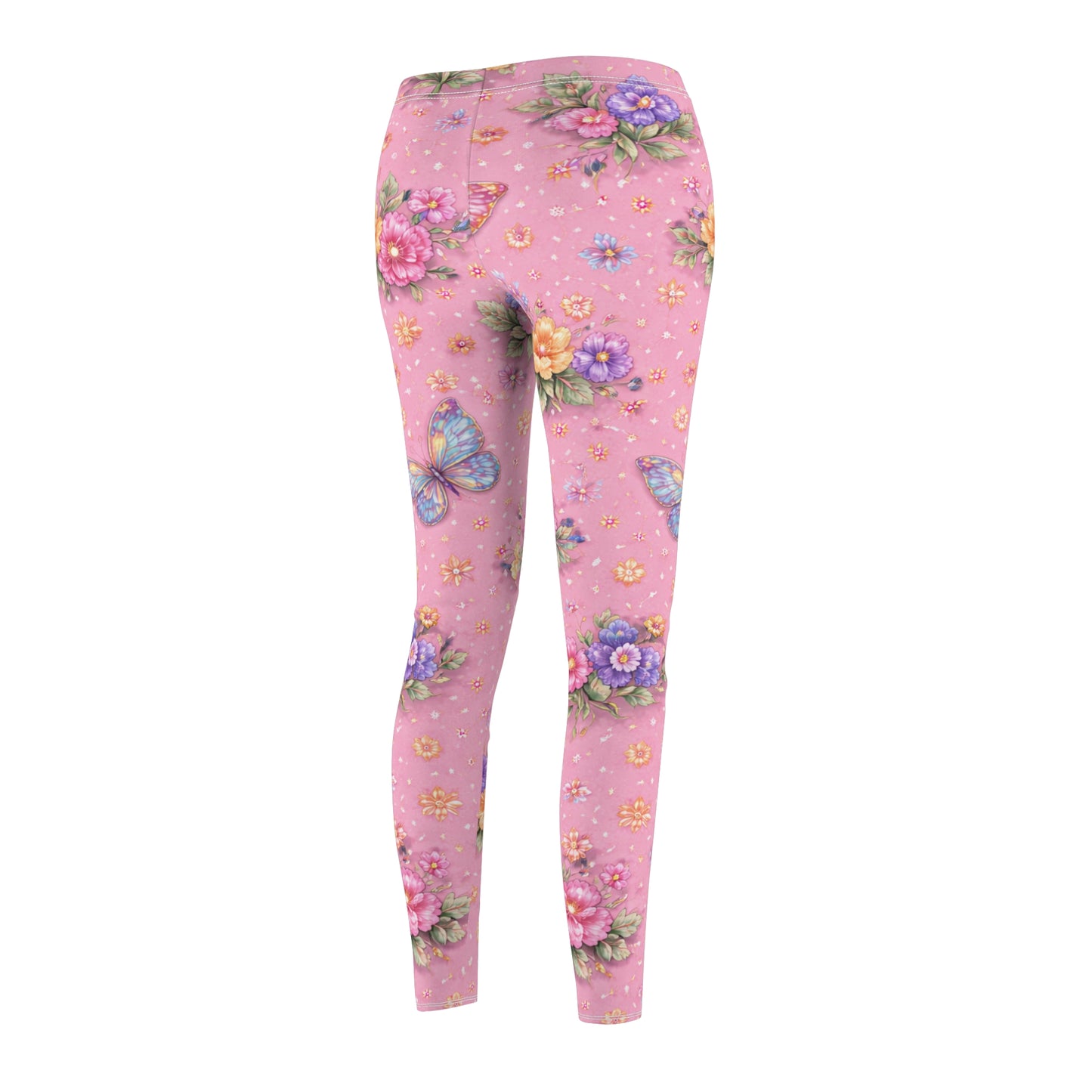 Pink Floral Butterfly Women's Casual Leggings