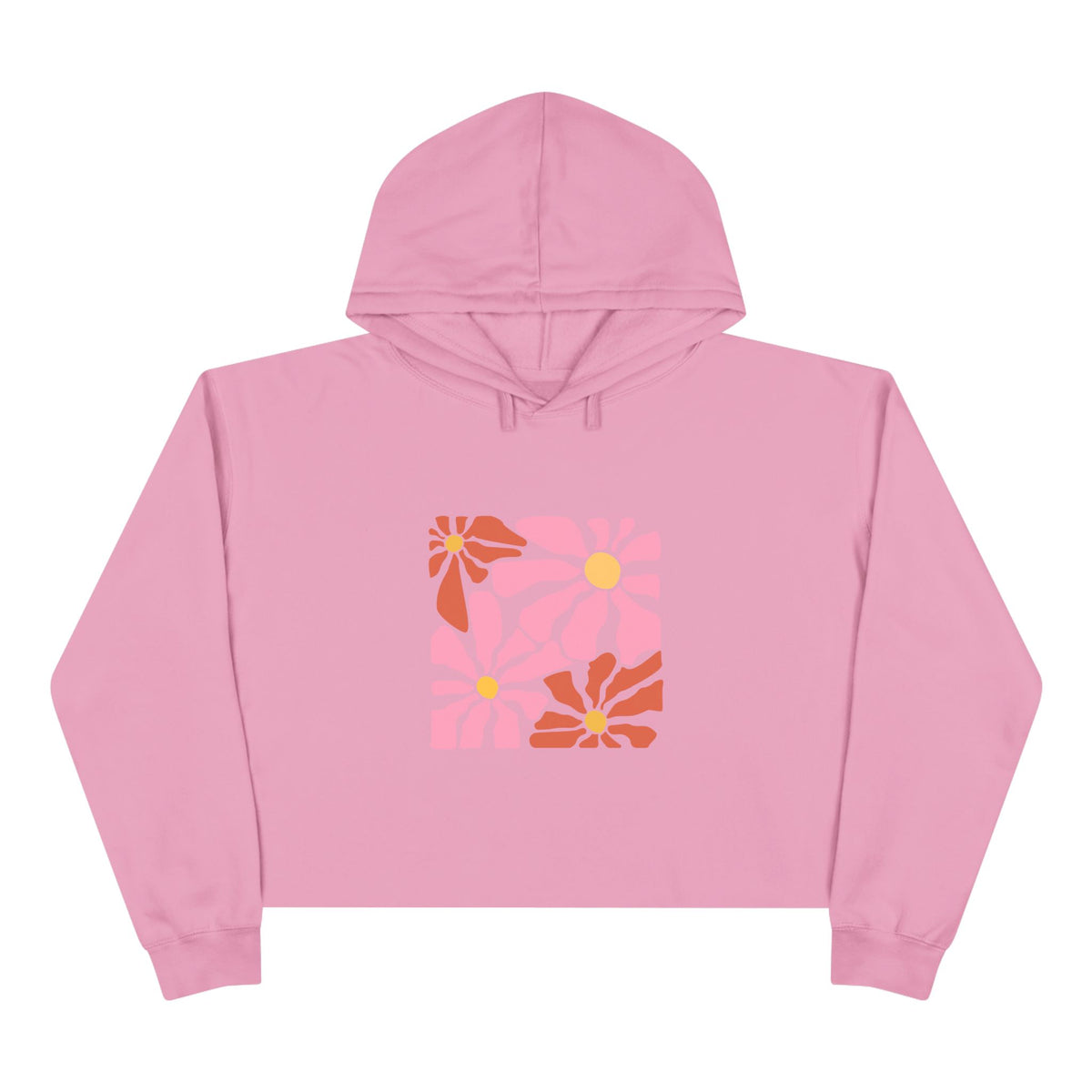 Retro Pink Daisy Graphic Crop Hoodie