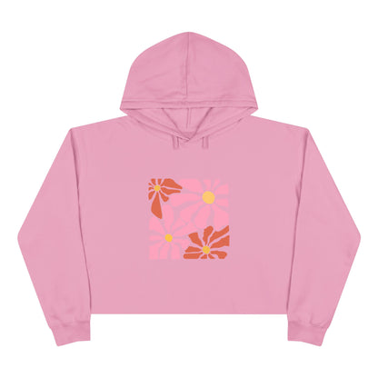Retro Pink Daisy Graphic Crop Hoodie