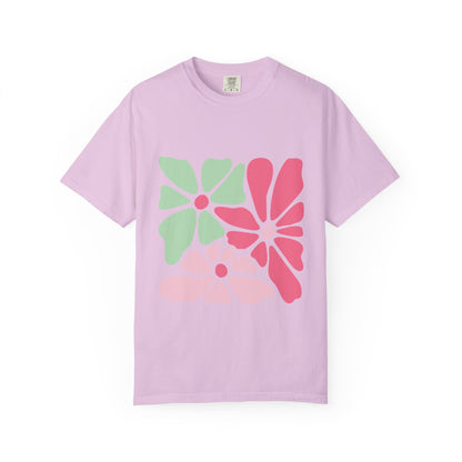 Floral Retro Block Print Garment-Dyed Women's T-Shirt