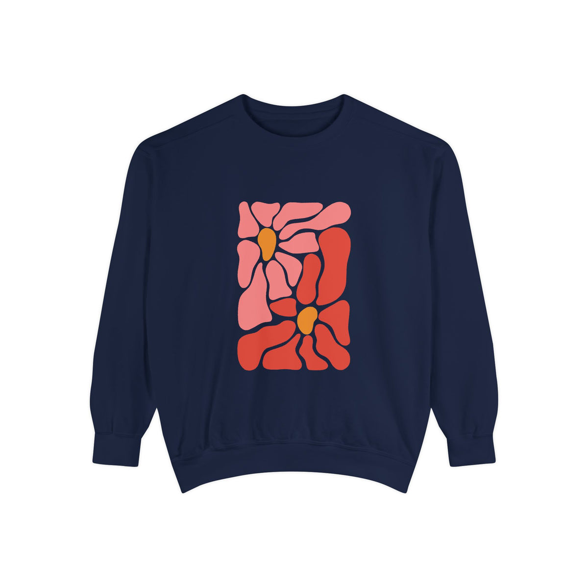 Pink Retro Flower Graphic Garment-Dyed Women's Hooded Sweatshirt