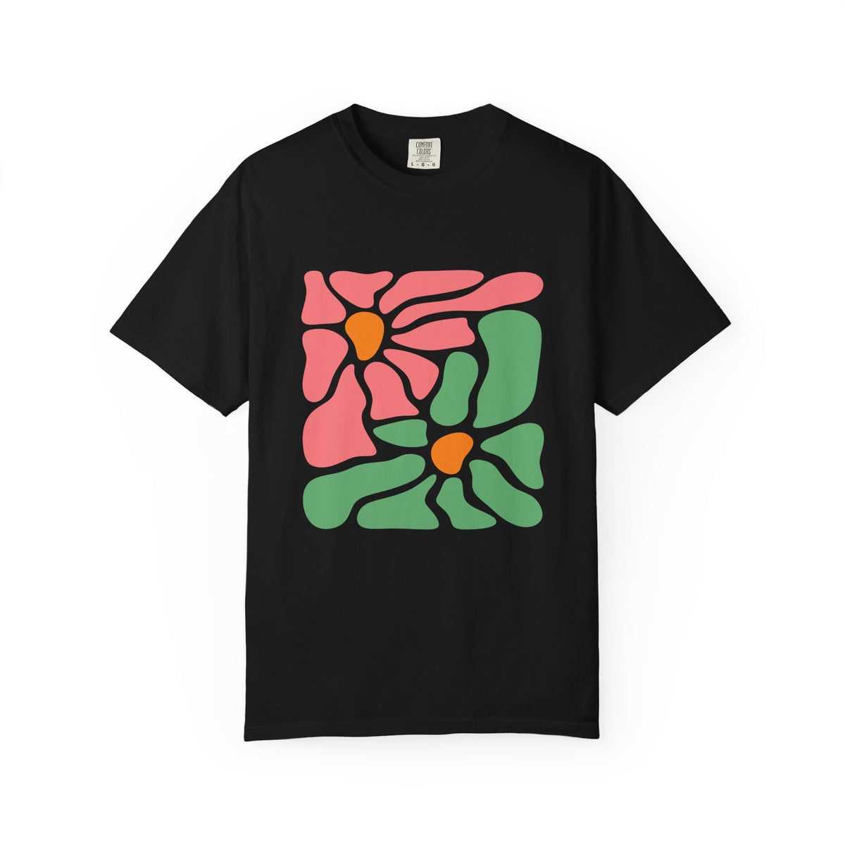 Abstract Pink & Green Flower Garment-Dyed Women's T-Shirt