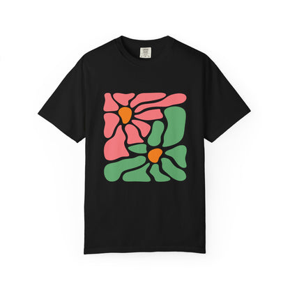 Abstract Pink & Green Flower Garment-Dyed Women's T-Shirt