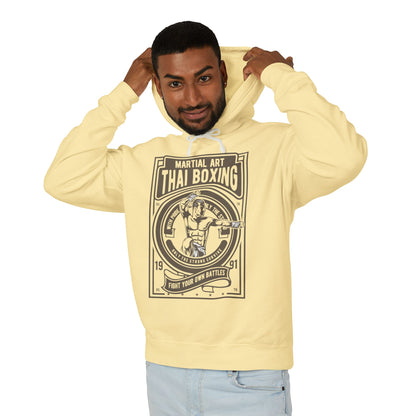 Muay Thai Boxing Vintage Emblem Lightweight Hooded Sweatshirt