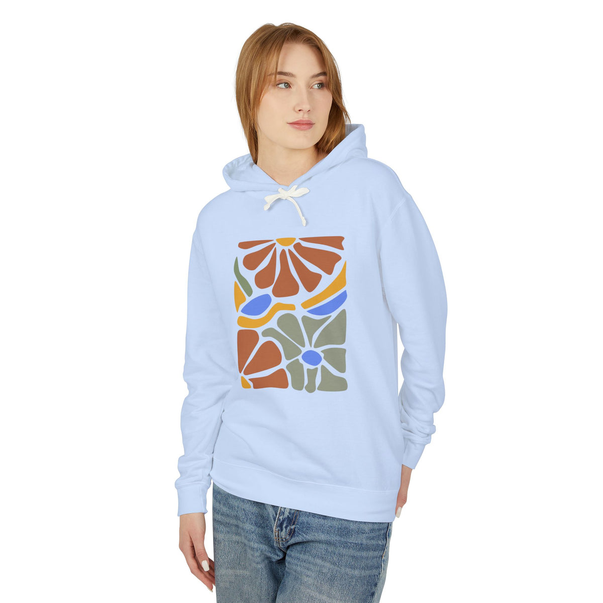 Retro Floral Abstract Art Lightweight Women's Hooded Sweatshirt