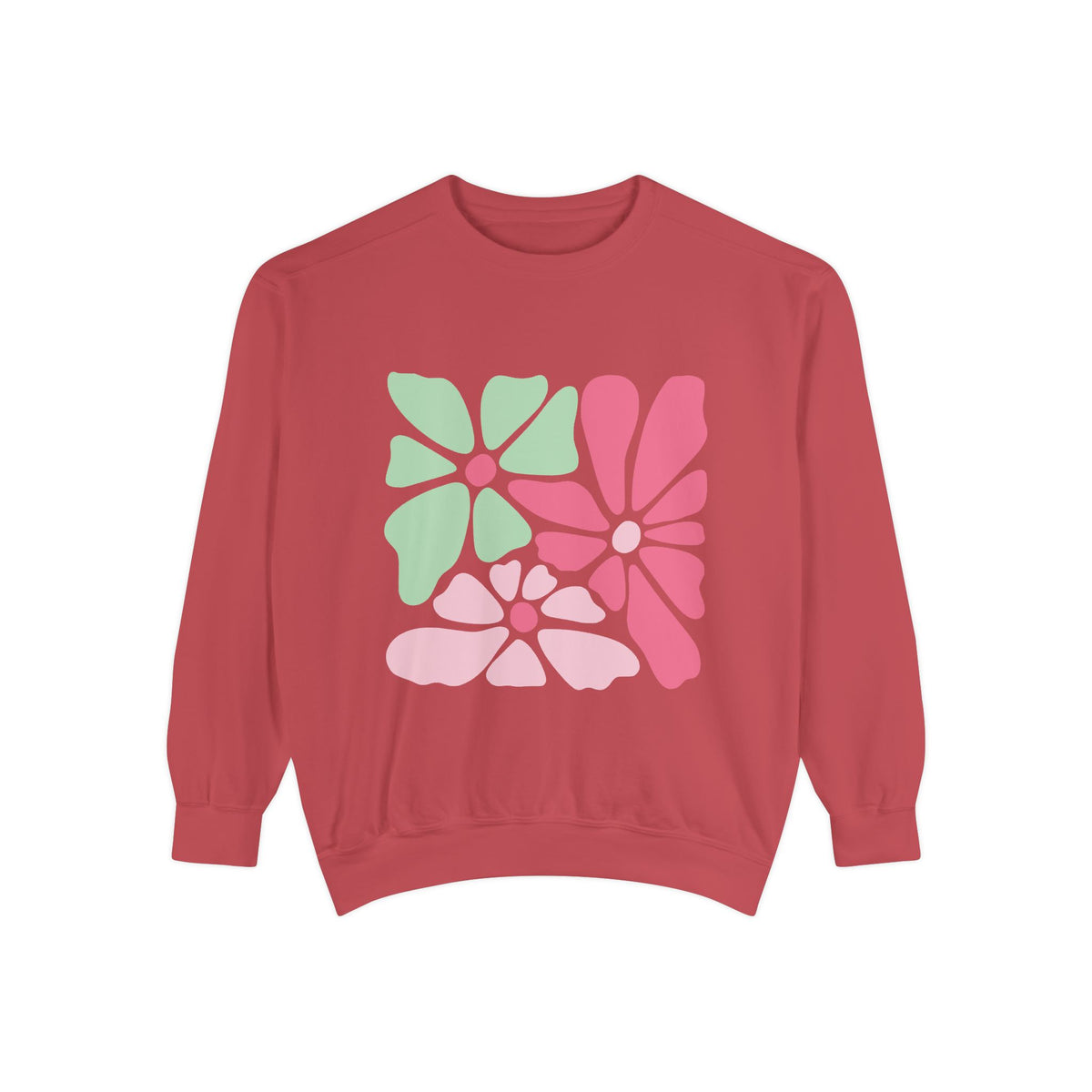 Floral Retro Block Print Garment-Dyed Women's Sweatshirt