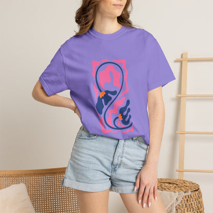 Pink Nautical Wave Graphic Garment-Dyed Women's T-Shirt