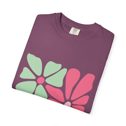 Floral Retro Block Print Garment-Dyed Women's T-Shirt