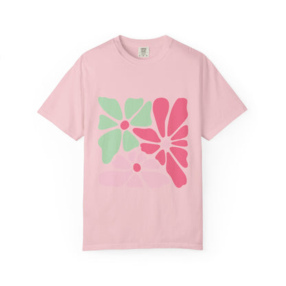Floral Retro Block Print Garment-Dyed Women's T-Shirt