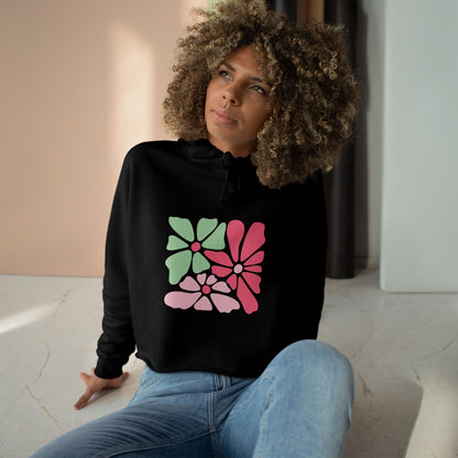 Floral Retro Block Print Crop Hoodie