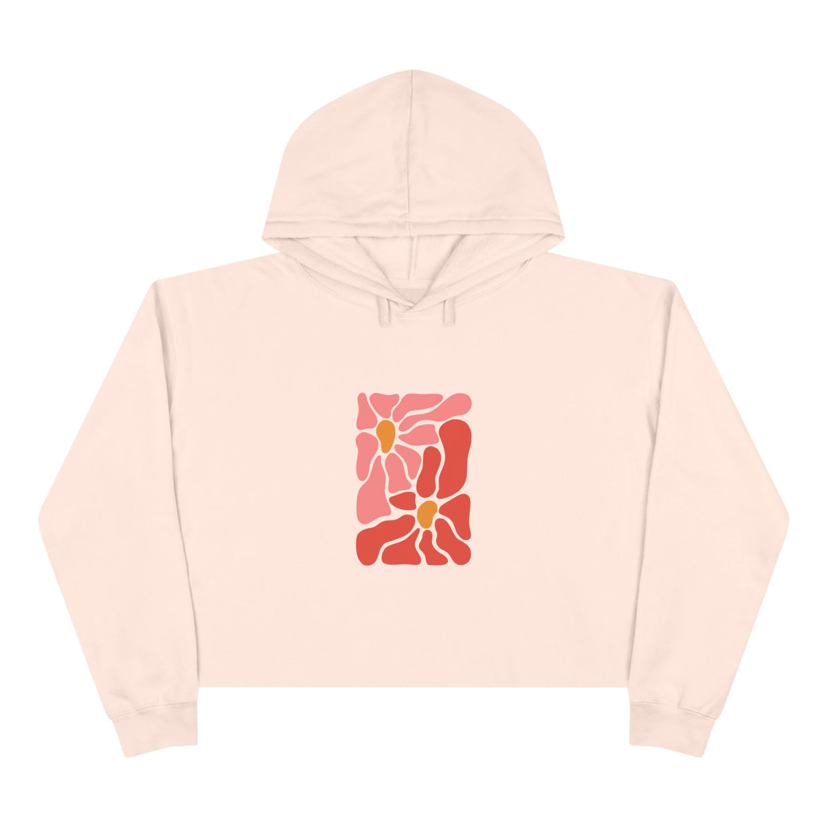 Pink Retro Flower Graphic Crop Hoodie
