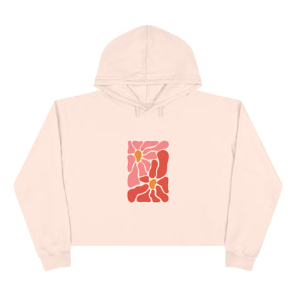 Pink Retro Flower Graphic Crop Hoodie
