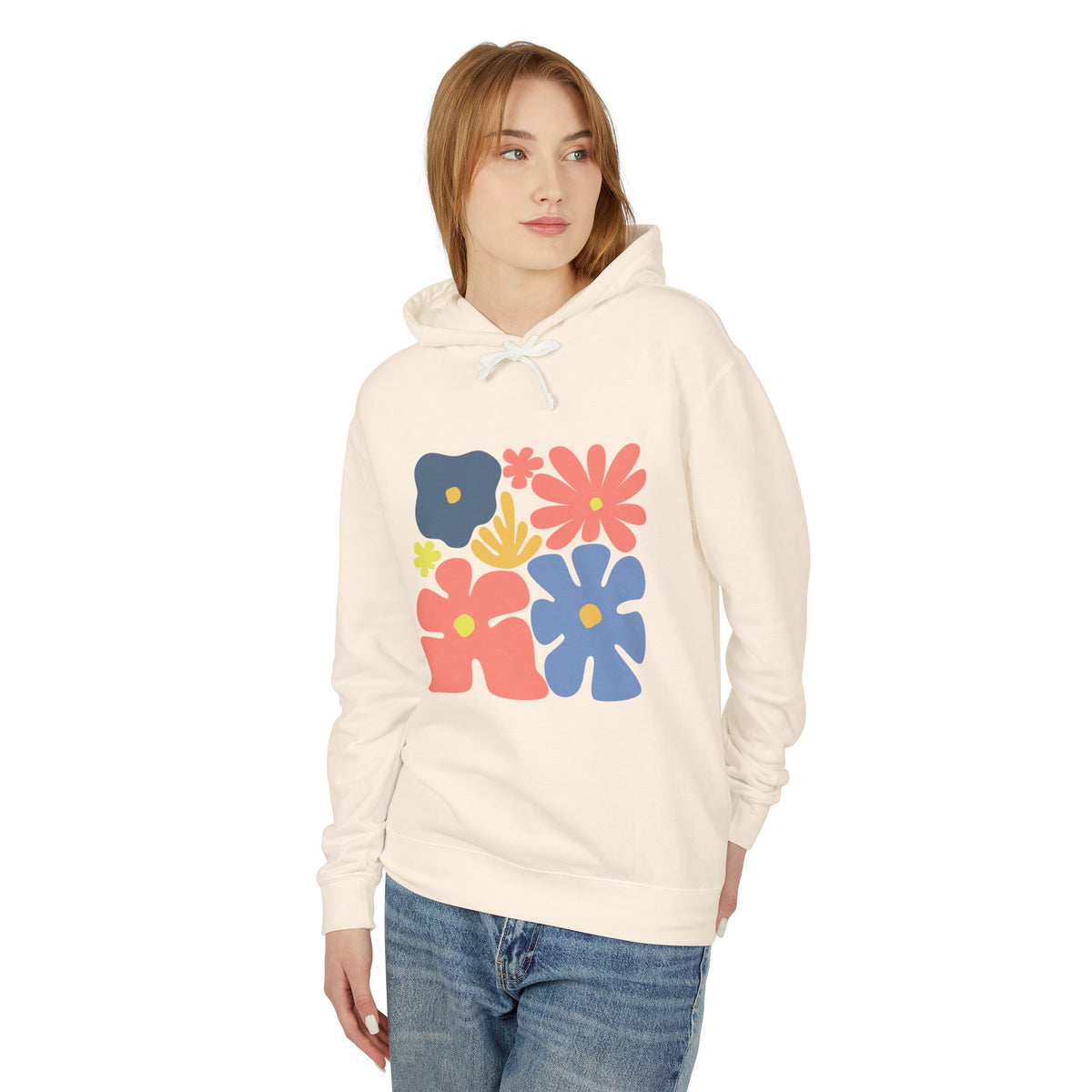 Colorful 70s Bloom Lightweight Women's Hooded Sweatshirt