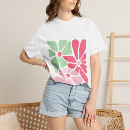 Floral Retro Block Print Garment-Dyed Women's T-Shirt