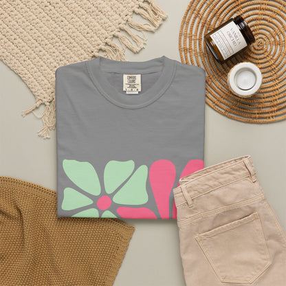 Floral Retro Block Print Garment-Dyed Women's T-Shirt