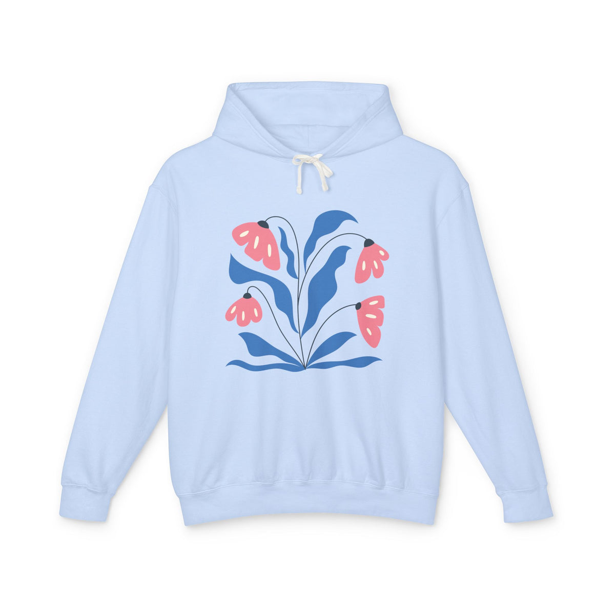 Pink & Blue Botanical Graphic Lightweight Women's Hooded Sweatshirt