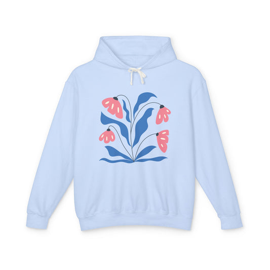 Pink & Blue Botanical Graphic Lightweight Women's Hooded Sweatshirt