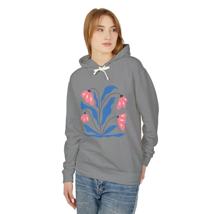 Pink & Blue Botanical Graphic Lightweight Women's Hooded Sweatshirt