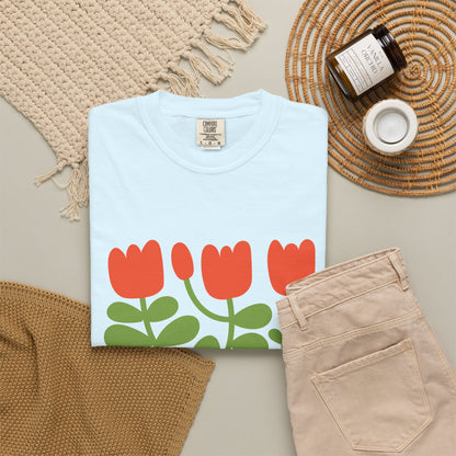 Floral Tulip Garment-Dyed Women's T-Shirt
