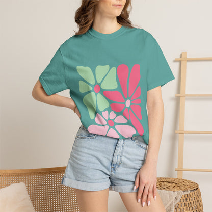 Floral Retro Block Print Garment-Dyed Women's T-Shirt
