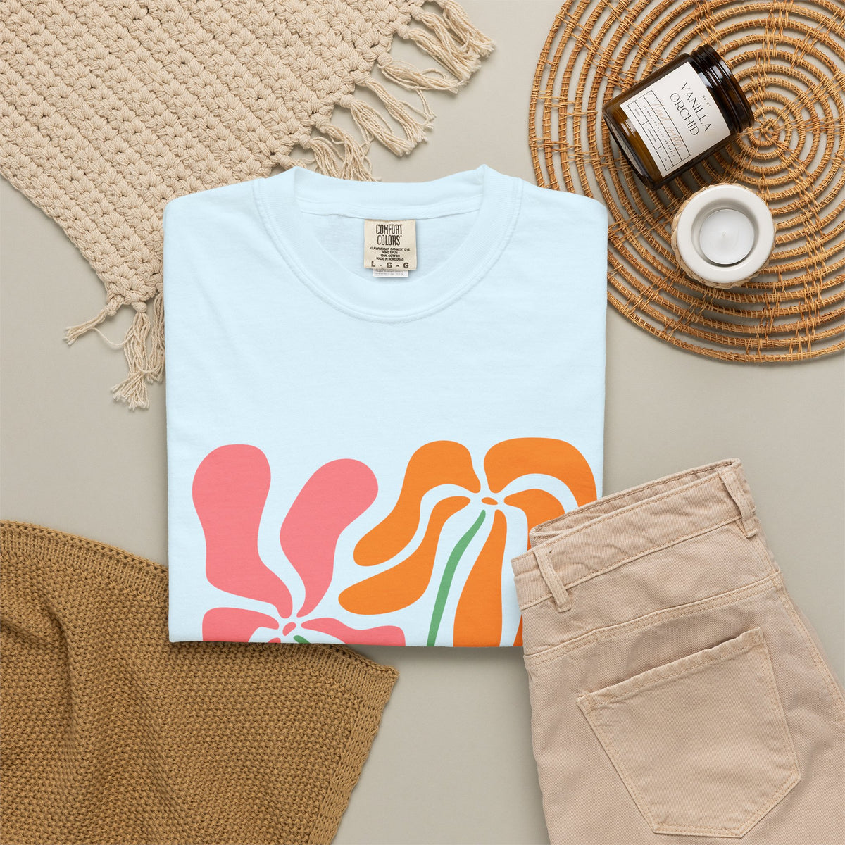 Groovy Pink & Orange Floral Garment-Dyed Women's T-Shirt