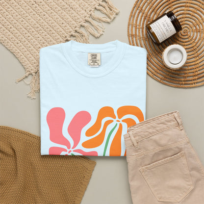Groovy Pink & Orange Floral Garment-Dyed Women's T-Shirt