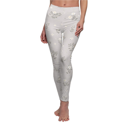 Soft Neutral Grey Floral Women's Casual Leggings